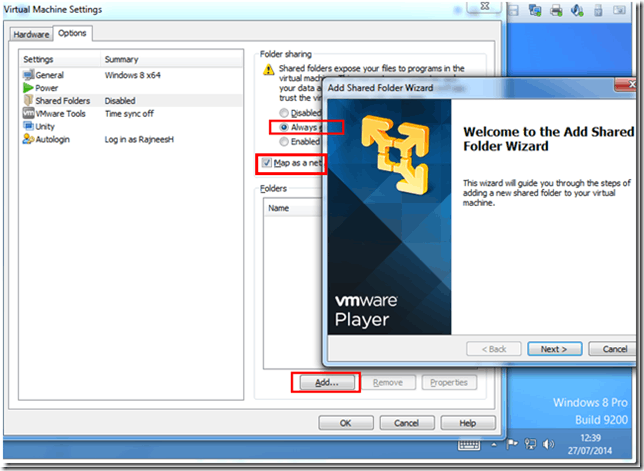 Sharing Host folder with VMWare Player