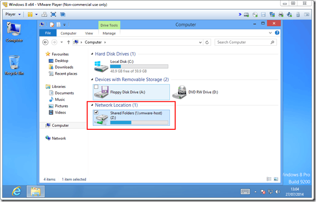 Sharing Host folder with VMWare Player